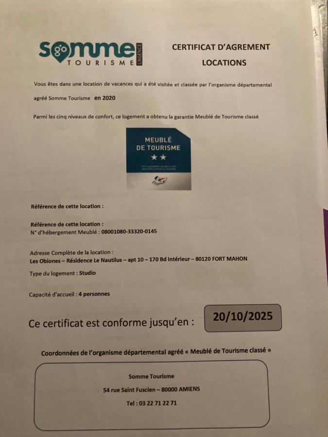 Les Obiones, Vue Laterale Mer, Fort Mahon Plage, Magnifique Studio Cabine 4P, Avec Balcon , Parking Prive Gratuit, Wifi, Classe 2 Etoiles, Exposition Plein Sud En Baie De Somme מראה חיצוני תמונה